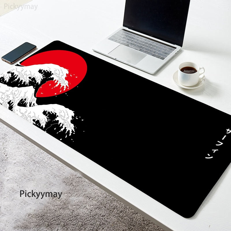 Tapis De Souris Gamer 80x30 Cm Motif Japonais Ukiyo-e Tête De Mort - Antidérapant, Bords Cousus - Pour Bureau