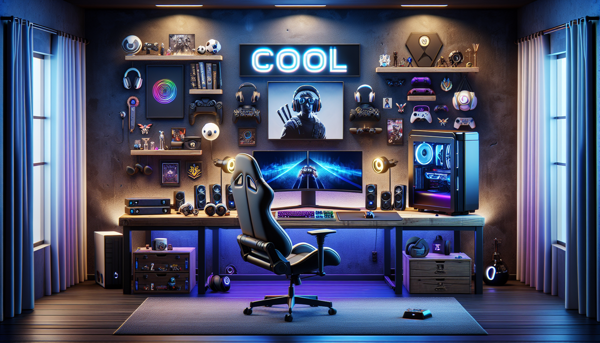 Illustration d’un espace gaming aux lumières bleues